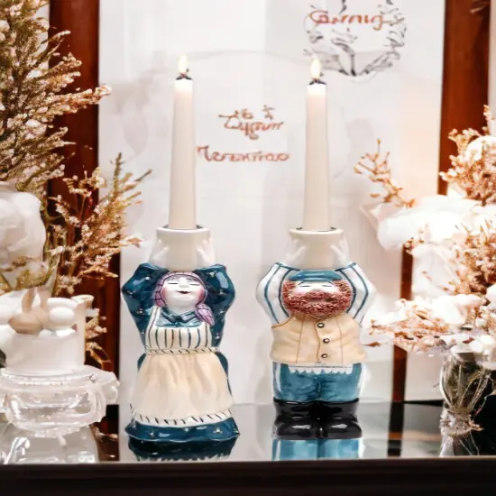 Hanukkah Shabbat "A Blessing On Your Head" Ceramic Judaica Candle Holders, Jewish Decor, Hanukkah Decor, Home Decor {1}