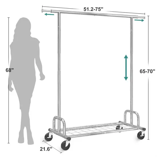 Silver Heavy-Duty Metal Garment Rack with Adjustable Bars and Lockable Casters {2}