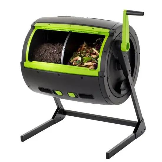 Black and Green UV Plastic Dual-Chamber Compost Tumbler with Handle {1}