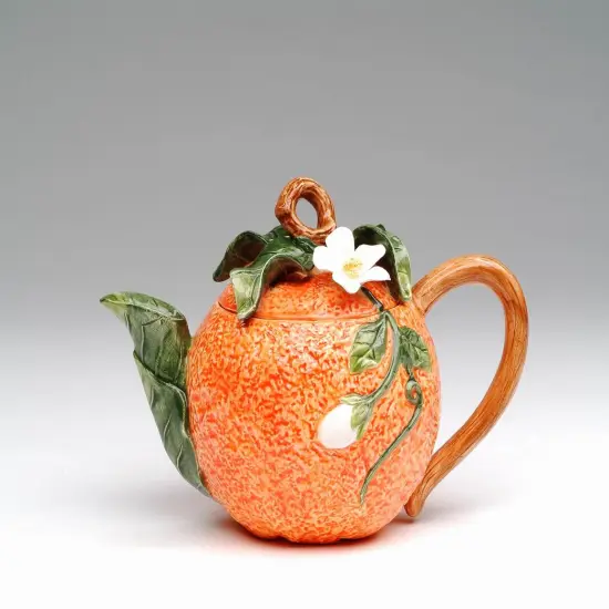 Hand Painted Ceramic Orange Teapot, Gift for Her, Gift for Mom, Tea Party Décor, Café Décor, Farmhouse Kitchen Décor {3}
