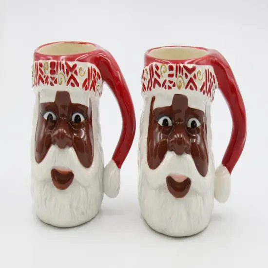 Ceramic African American Set Of 2 Santa Mug, Home Décor, Gift for Her, Gift for Mom, Kitchen Décor, Christmas Décor {2}