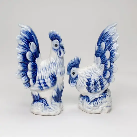 Dutch Blue Ceramic Country Rooster Salt And Pepper Shakers, Farm and Ranch Decor, Gift for Mom {2}