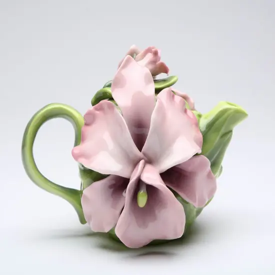 Ceramic Pink Orchid Flower Teapot, Gift for Her, Gift for Mom, Kitchen Décor, Tea Party Décor, Café Décor, Kitchen Decor {3}