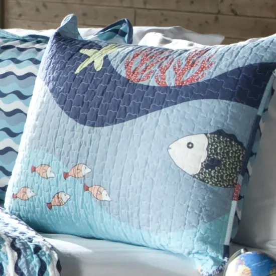 Twin Blue Sea Coral Quilt Set Coastal Fish Ocean Bedding {2}