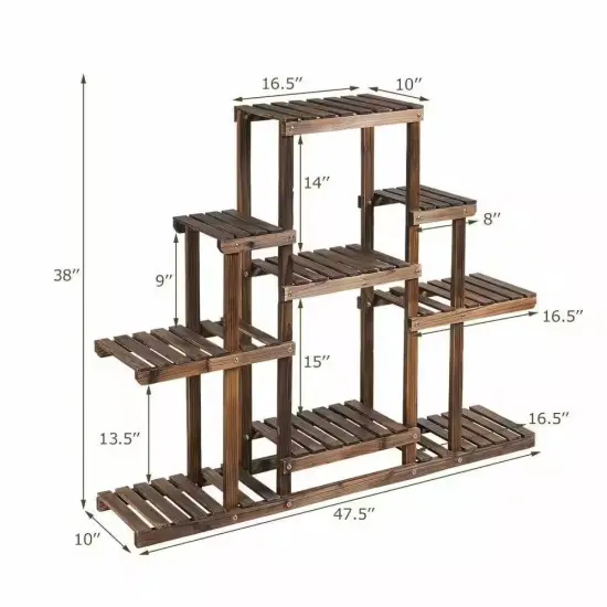 Brown Solid Wood 6-Tier Plant Stand with Carbonized Finish and Shelves {5}