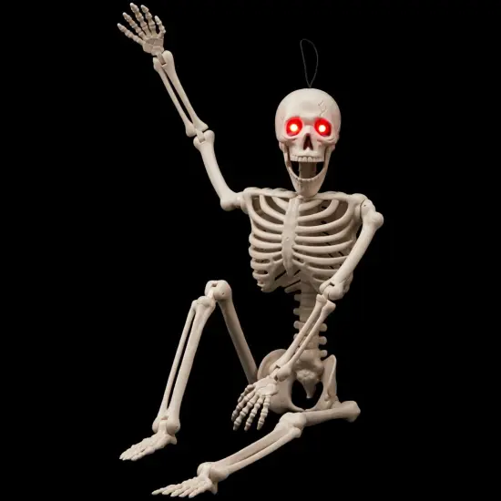 24 Inch Halloween Posable Skeleton with LED Red Glowing Eyes, 2FT Realistic {1}