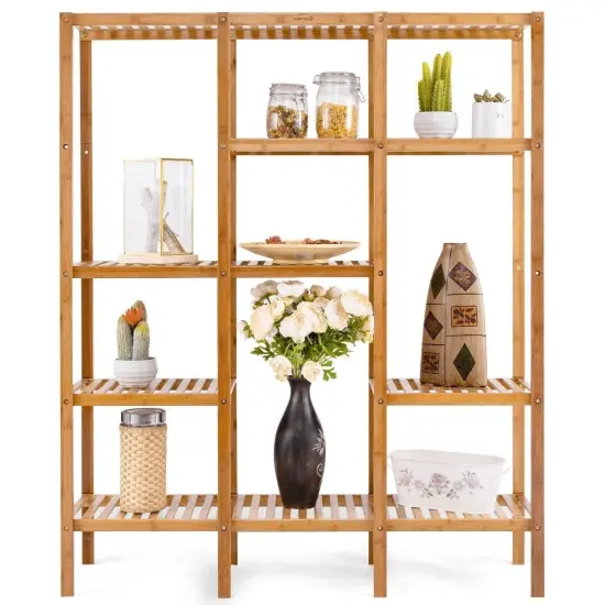 Eco Friendly Wicker 5 Tier Storage Shelf Durable Lightweight Bookcase Rack for Bathroom Living Room Kitchen Balcony {5}