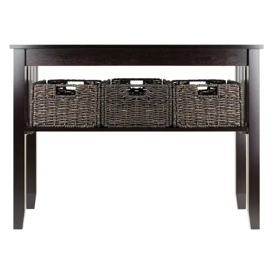Espresso Console Table with 2-Tier Storage Shelf and 3 Baskets for Entryway or Living Room {4}
