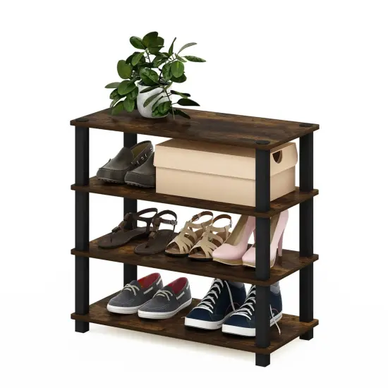 Black-Brown Wood 4-Shelf Shoe Rack Freestanding Stackable for 12 Pairs {2}