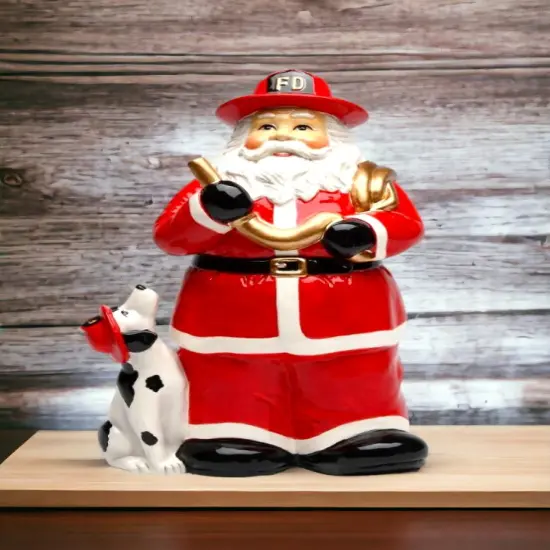 Ceramic Fire Fighter Christmas Santa Cookie Jar, Gift for Dad, Mom, Gift for Her, Fire Station Decor, Kitchen D&eacute;cor, Christmas D&eacute;cor {2}