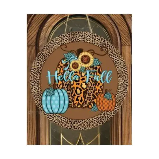 Hello Fall Leopard Animal Print Pumpkin Sign {3}