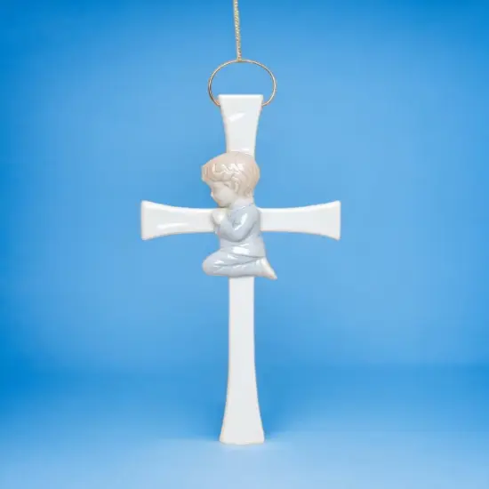 Ceramic Praying Boy On The Cross Wall Decor, Home D&eacute;cor, Religious D&eacute;cor, Religious Gift, Church D&eacute;cor, Baptism Gift {1}