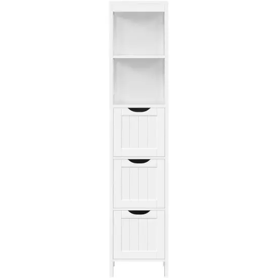 Bathroom Cabinet Tower with 3 Storage Drawers and 2 Shelves in White Wood Finish {1}