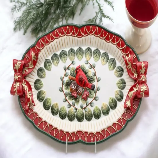 Ceramic Christmas Evergreen Holiday Robin Bird Tray, Home D&eacute;cor, Gift for Her, Gift for Mom, Kitchen D&eacute;cor, Christmas D&eacute;cor {1}