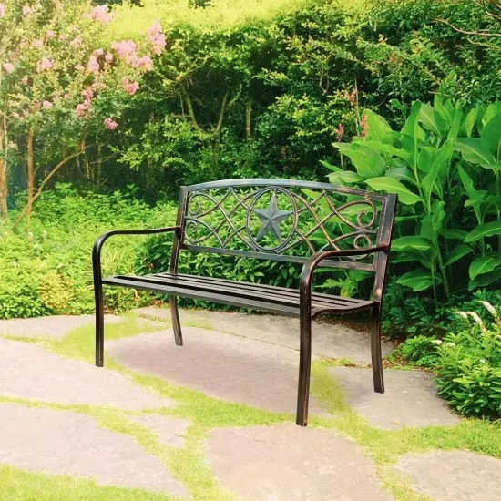 Outdoor Patio Bench 4ft Steel Garden Seat in Bronze Finish {2}