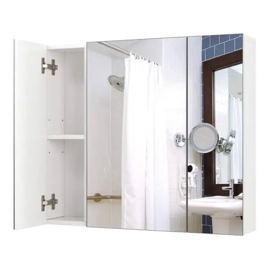 White 3-Door Wall-Mounted Medicine Cabinet with Adjustable Shelves Mirror Storage Cabinet, Moisture-Resistant {5}