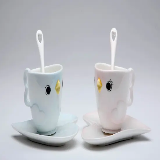 Ceramic Bird Cup & Saucer & Spoon-2 Sets, Gift for Her, Gift for Mom, Gift for Friend or Coworker, Tea Party D&eacute;cor, Caf&eacute; Decor {3}