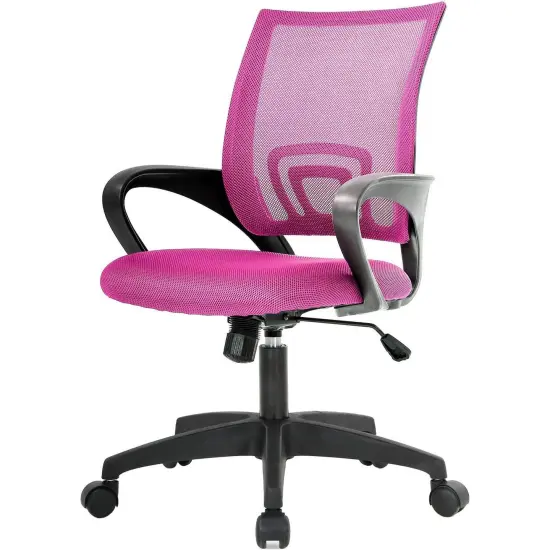 Pink Nylon Mesh Mid-Back Office Chair with Swivel, Adjustable Tilt and Cushion {2}
