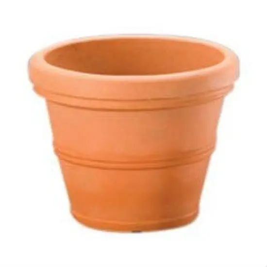 Brown Poly Resin 12-inch Round Planter with Drainage Holes {1}