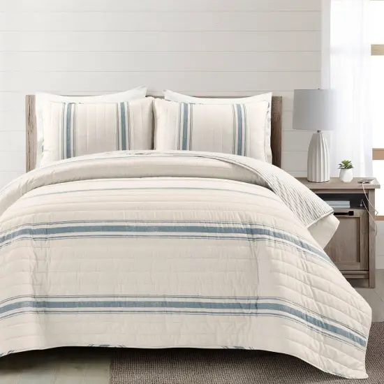 Soft and Breathable Cotton Stripe Quilt Pillow Shams Set with Reversible Bedding for All Seasons {5}