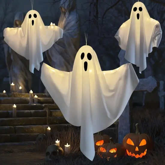 3 Pack Halloween Light-up Ghost Decorations - 22.5 Inch (White) {3}
