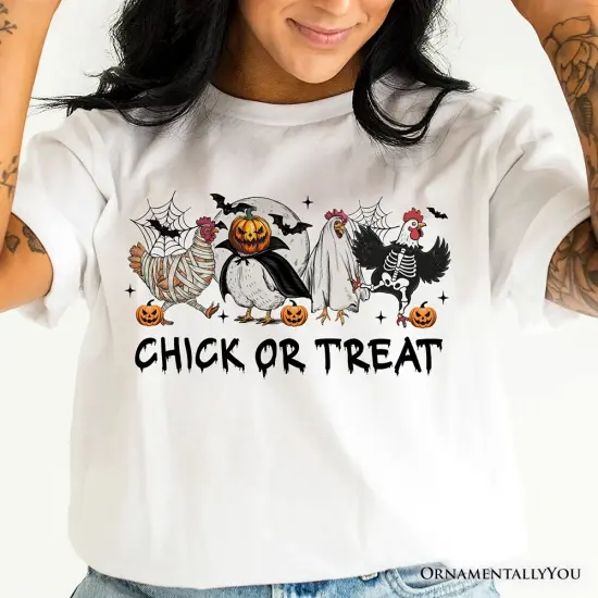 Chick or Treat Spooky T-Shirt, Halloween Chicken Tee for Country Life Enjoyers {5}