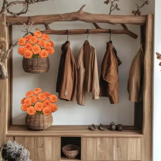 2 Pcs Artificial Zinnias Flowers with Stems - Orange {4}