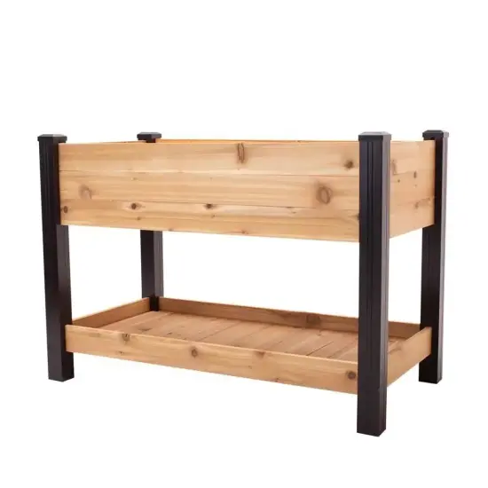 Natural Cedar Raised Garden Bed with Shelf 2x4ft Elevated Planter {1}