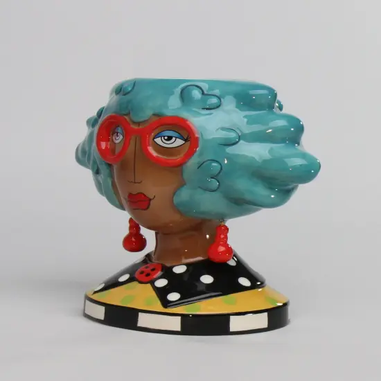 Ceramic African American Lady with Blue Hair Makeup Brush, Utensil Holder, Home Décor, Gift for Her, Mom, Friend, or Coworker, Vanity Décor {3}