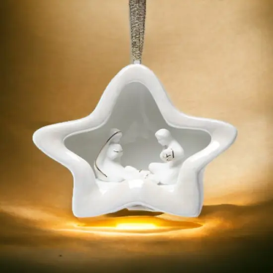Ceramic Christmas Holy Family Nativity Star Lighted Cover Ornament, Home D&eacute;cor, Religious D&eacute;cor, Religious Gift, Church D&eacute;cor, Baptism Gift {1}