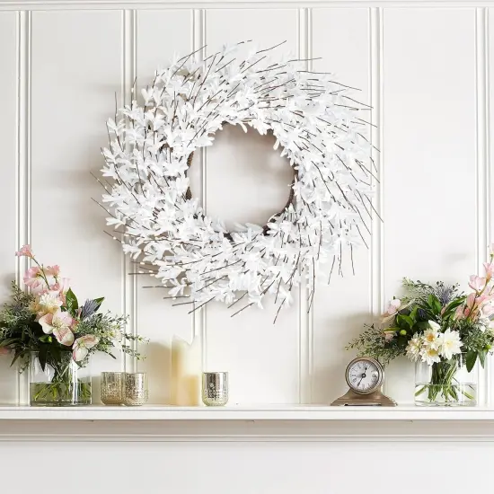 Summer Wreath for Front Door, 24 Inch White Wreaths Artificial {2}