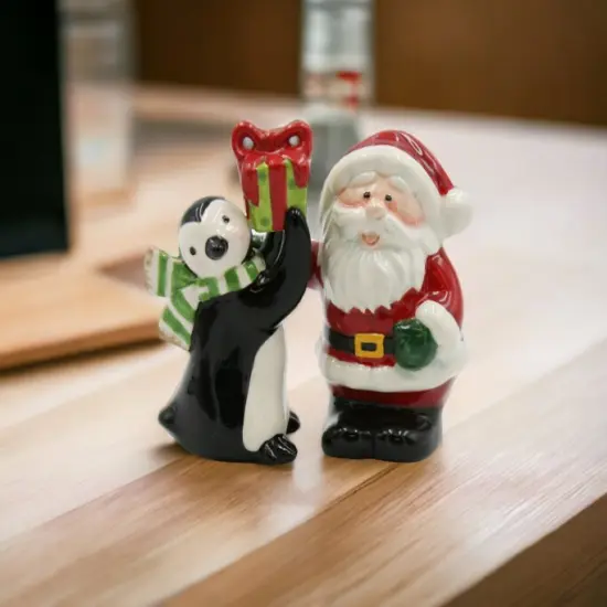 Ceramic Christmas Decor Santa Claus and Penguin Salt and Pepper Shakers, Home Décor, Gift for Her, Gift for Mom, Kitchen Décor {2}
