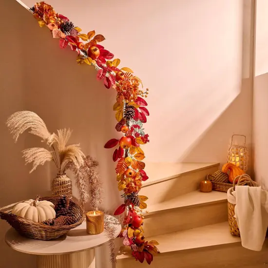 6 ft Artificial Autumn Harvest Garland for Mantle {3}