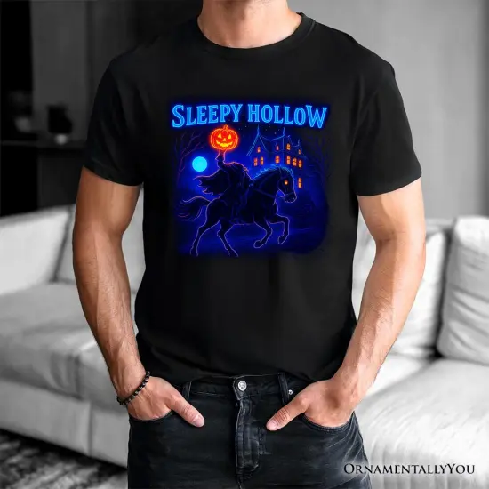 Sleepy Hollow Headless Horseman T-Shirt, Neon Retro Halloween Tee for Spooky Season {5}