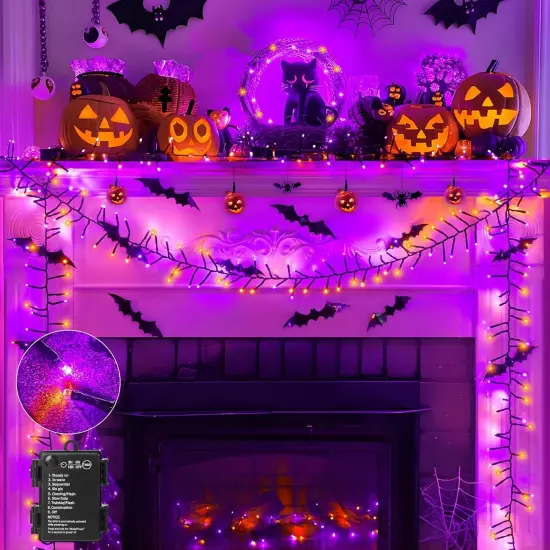 10FT 120 LED Orange and Purple Halloween Cluster Lights {1}