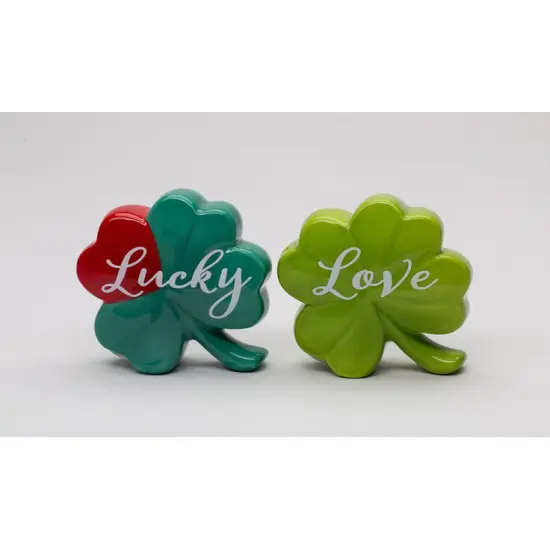 Ceramic Shamrock Lucky Love Salt and Pepper Shakers, Saint Patrick's Day Decor, Irish Decor, Gift for Her {3}
