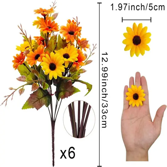 6 Bundles Artificial Mums (Orange& Yellow) {3}