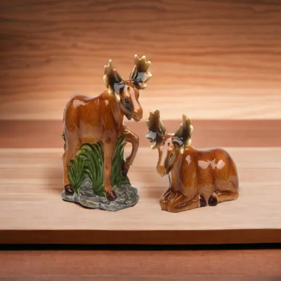 Hand Painted Ceramic Moose Couple Salt & Pepper Shakers, Home D&eacute;cor, Gift for Her, Gift for Mom, Kitchen D&eacute;cor, Cabin Decor {2}