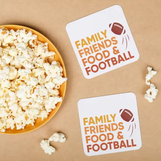 Big Dot of Happiness 25 Ct Family Friends Food and Football Drink Coasters, 4-Inch Disposable Square Paper Coasters for Friendsgiving Thanksgiving {4}