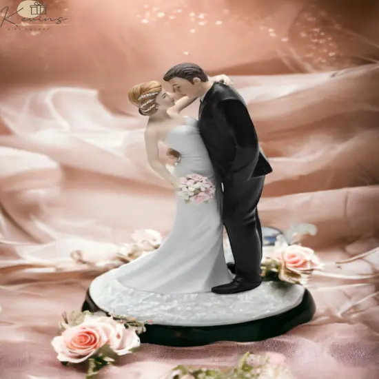 Ceramic Traditional Caucasian Wedding Bride and Groom Couple Figurine, Wedding D&eacute;cor or Gift Idea, Anniversary D&eacute;cor or Gift, Home D&eacute;cor {1}