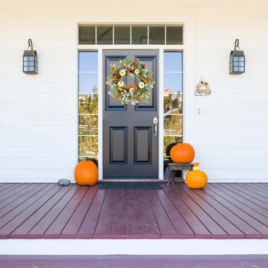 Artificial Fall Wreaths - Orange Leaf and Cream Pumpkin {3}
