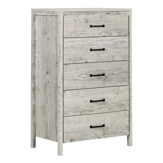 Modern Washed Pine 5 Drawer Storage Chest Tall Bedroom Organizer {1}