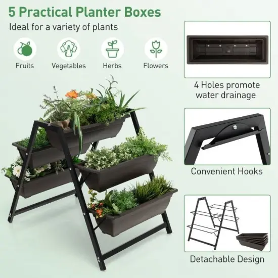 Black-Brown Metal asnd PE 3-Tier Raised Garden Bed with Handles {3}