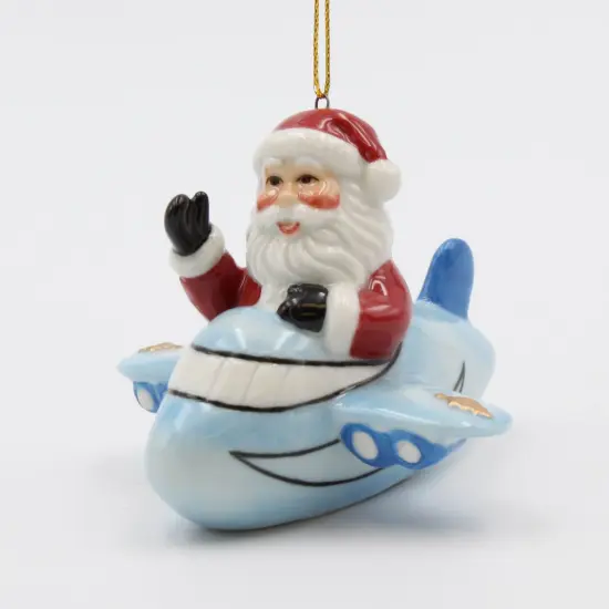 Ceramic Santa Ornament in Blue Airplane, Home D&eacute;cor, Gift for Her, Gift for Him, Gift for Pilot, Kitchen D&eacute;cor, Christmas D&eacute;cor {3}