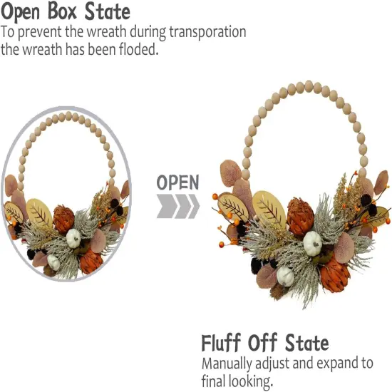 16" Fall Wood Bead Wreath - Brown {4}