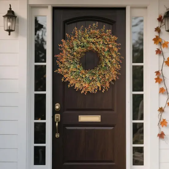 26" Fall Wreath for Front Door, Porch, Window - Large Artificial Boxwood Leaves {4}