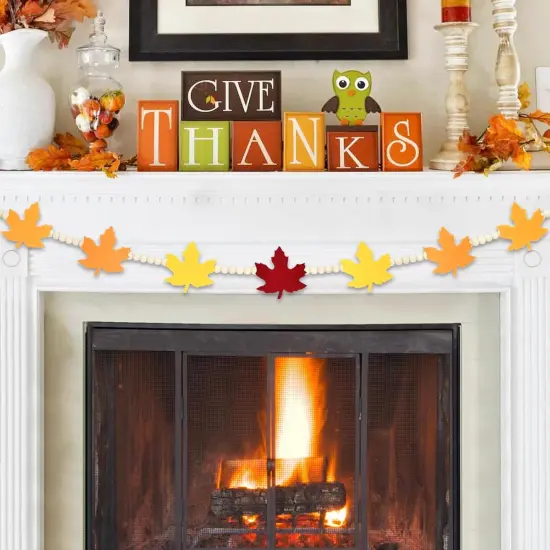 4.2 FT Autumn Wooden Beads Garland with Maple Leaf Charms {1}