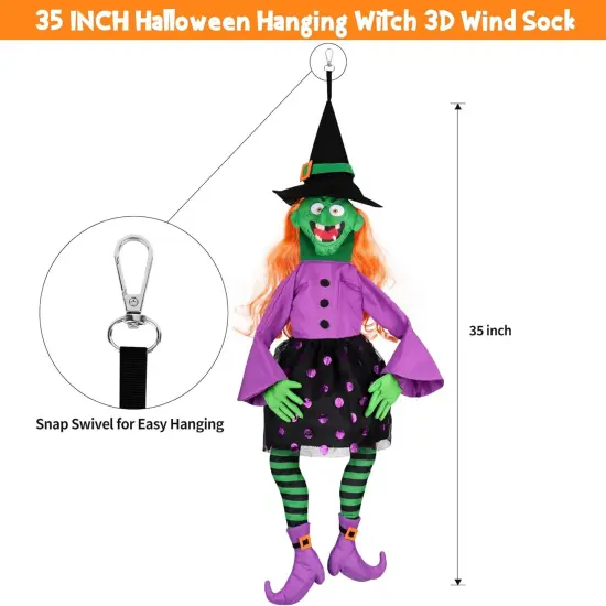 35 Inch Hanging Witch with Bendable Arms Decor {2}