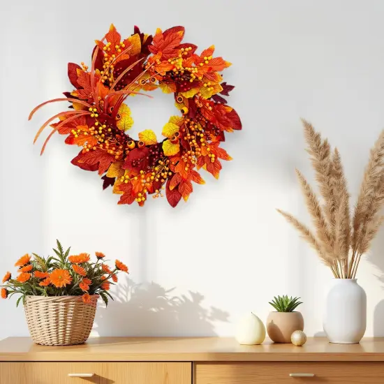 Fall Wreaths for Front Door, Autumn Wreath with Maple Leaves {3}