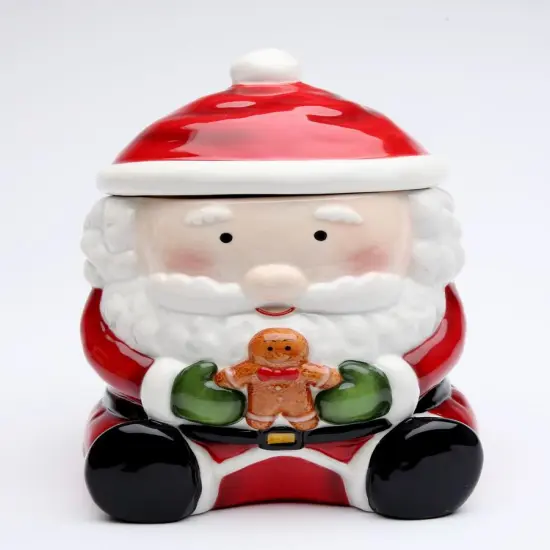 Ceramic Santa With Gingerbread Man Candy Jar, Home D&eacute;cor, Gift for Her, Gift for Mom, Kitchen D&eacute;cor, Christmas D&eacute;cor {2}